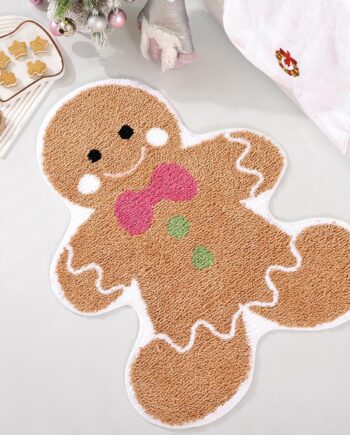 TRUEDAYS Bonita alfombra de baño de pan de jengibre para baño, alfombra de baño suave que absorbe el agua, con respaldo antideslizante, divertida alfombra de baño lavable para decoración navideña
