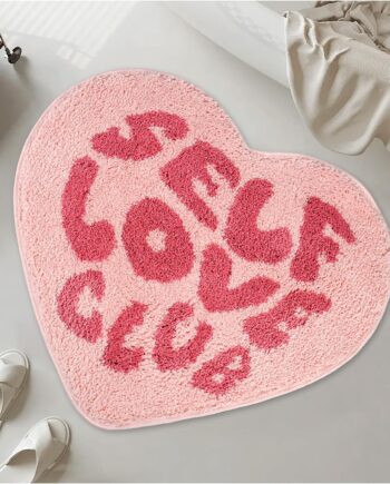 Self Love Club - Alfombra estética en forma de corazón, alfombra de baño de microfibra antideslizante de 21.6 x 25.9 pulgadas, moderna alfombra Y2K para dormitorio universitario rosa