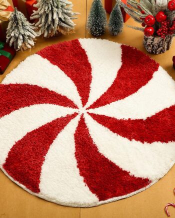 Alfombras de baño de Navidad de 25 pulgadas, lavables, redondas, para invierno, color rojo y blanco, tapete de baño de caramelo, antideslizante, absorbente, tapete con respaldo para bañera,