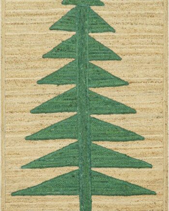 Alfombra de yute natural tejida a mano, diseño de árbol de Navidad, alfombra de yute de 2 x 18 kilim color beige y verde/alfombra de yute trenzada, tejido plano duradero para uso en
