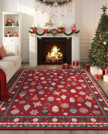Rugcomf Alfombras de Navidad para sala de estar, 6 x 9 pies, lavables, color rojo, antideslizante, delgada, de pelo bajo, alfombra grande para sala de estar, dormitorio, casa de campo, comedor, sala