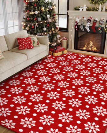 HUGEAR Alfombra de Navidad grande de 8 x 10 pies para sala de estar, lavable a máquina, alfombra de pelo bajo, alfombra de puerta interior, alfombra antideslizante de copos de nieve para dormitorio