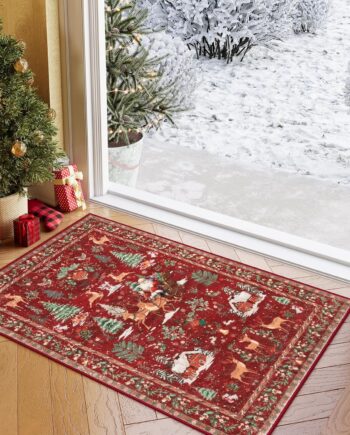 Lahome Alfombra de Navidad para interiores, 2 x 3 pies, pequeña, para cocina, baño, entrada, lavable, suave, antideslizante, árbol de Navidad, Papá Noel, tapete para puerta de invierno, sala de estar,