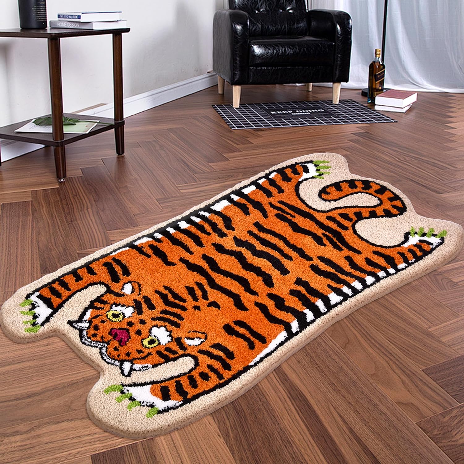 Alfombra de baño con diseño de tigre, 24 x 47 pulgadas, antideslizante, lavable, absorbente, con dibujos animados, para dormitorio, ducha, cocina, puerta, decoración