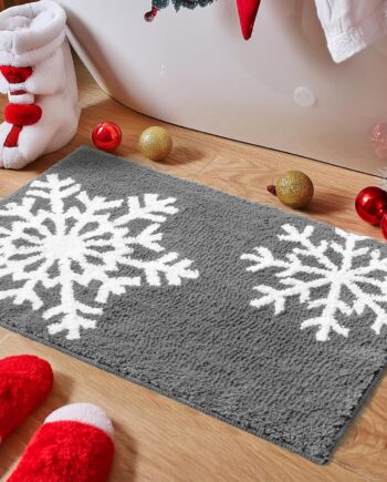 Tapete de baño de Navidad de invierno con copos de nieve gris de lujo, 17 x 25 pulgadas, alfombra de baño de microfibra extra suave y absorbente, parte trasera de TPR antideslizante, alfombra