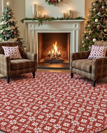 jinchan Alfombra redonda de Navidad con aspecto de punto para comedor, alfombra circular roja de 8 pies para sala de estar, clásica con estampado de copos de nieve, alfombra suave de interior de 8