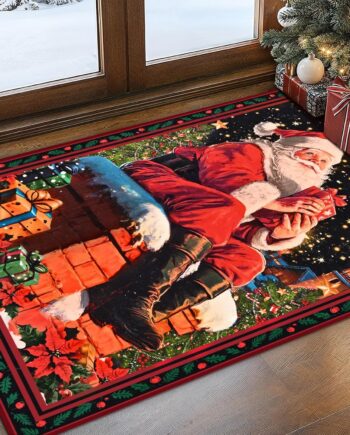 Likiyol Alfombra de entrada de Navidad de 2 x 3 pulgadas, alfombra pequeña de Papá Noel, alfombra de entrada interior, alfombra suave de cachemira sintética para entrada, Navidad, invierno