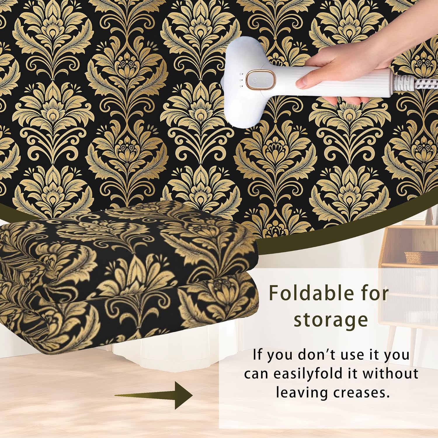 Alfombra dorada de flores de damasco negro para sala de estar, antideslizante, lavable, de pelo bajo, alfombra de diseño abstracto, ahorro de espacio para dormitorio, comedor