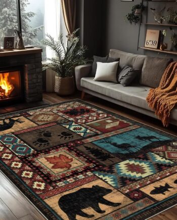 YIHOUSE Alfombra rústica de 5 x 7 pulgadas, lavable a máquina, antideslizante, con patrón de estampado de pelo bajo, alfombra del suroeste para sala de estar y dormitorio