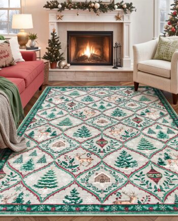 Lahome Alfombra de área de Navidad, 5 x 7 pulgadas, con estampado de renos, para dormitorio, estética, grande, lavable, para interiores, resistente a las manchas, antideslizante, para habitación de