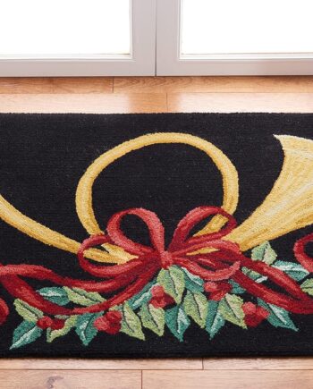 SAFAVIEH Vintage Poster Collection - Alfombra decorativa de 2 pies 6 pulgadas x 4 pies, negro y multicolor, cuerno de Navidad con gancho a mano, lana novedosa, ideal para zonas de alto tráfico en