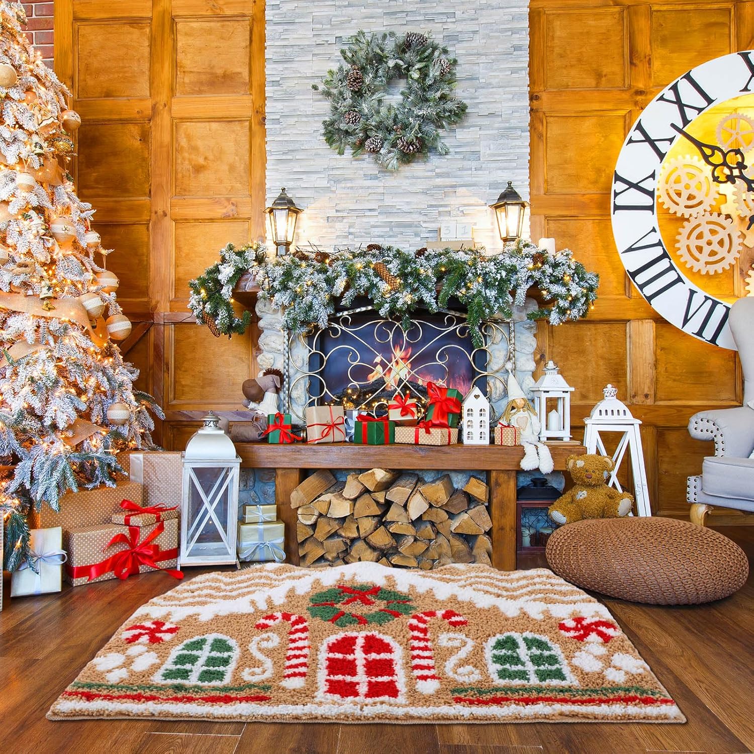 Tapete de baño de casa de jengibre, tapete de Navidad, antideslizante, bonito diseño de pan de jengibre, decoración de baño de microfibra de felpa, decoración navideña para el hogar