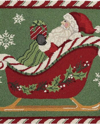 Peking Handicraft 31SERX401C03 Santa on a Trineo Hook Alfombra de 36 pulgadas de largo, lana