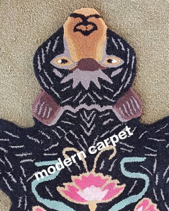 Generic Modern Carpet - Alfombras con forma de oso polar azteca, respaldo de algodón de 3 x 5 pies, hechas a mano, 100% lana copetudas, para Navidad (4 x 6 pies), color negro