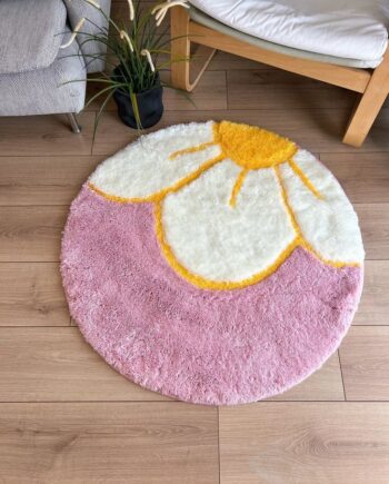 Alfombra Flor Estilizada Rosa y Blanca