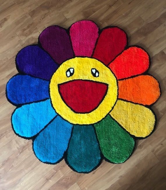 Alfombra Flor Arcoíris Sonriente (Superflat)