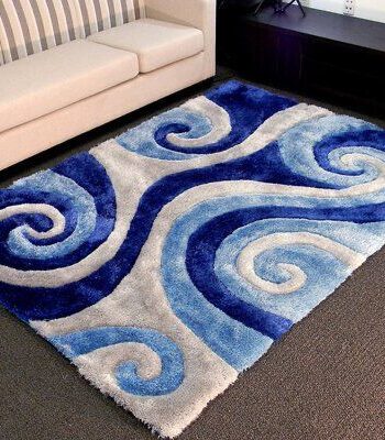 Tapete Shaggy Ondas Acuáticas Azules