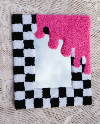 Espejo Bicolor Ajedrez y Goteo Fucsia